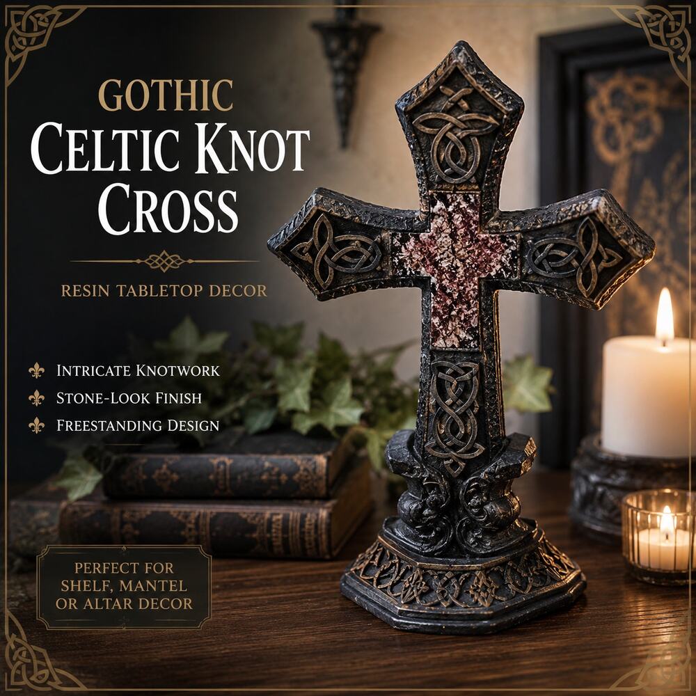 Gothic Celtic Knot Cross Resin Tabletop Decor Dark Academia Medieval Decor - Picture 7 of 7